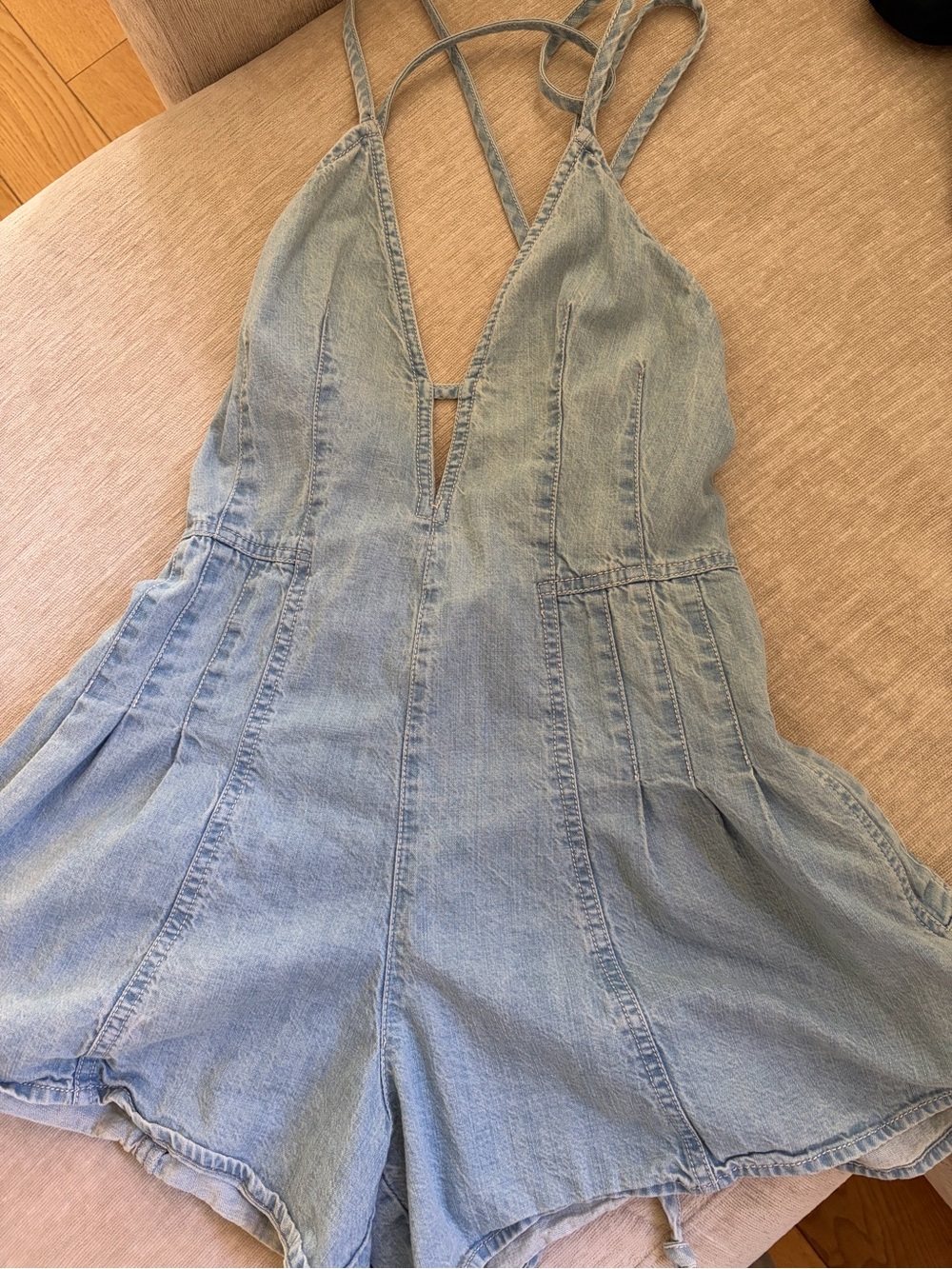 We The Free Light Blue Denim Strappy Romper